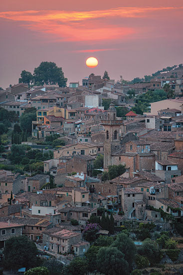 Martin Podt MPP1206 - MPP1206 - Sunset Village - 12x18 Places, cityscape, sunset, village, rooftops, mountains, pink sky, scenic, photography from Penny Lane