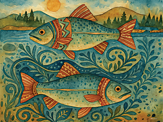 Nicole DeCamp ND1039 - ND1039 - Patterned Fish - 16x12 colorful fish, underwater plants, whimsical aquatic illustration, vibrant marine life from Penny Lane