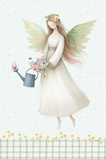 Nicole DeCamp ND1137 - ND1137 - The Garden Keeper - 12x18 angel watering flowers, pastel illustration, gardening theme, butterflies, soft whimsical art, feminine decor from Penny Lane
