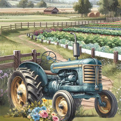 ND610 - Blue Floral Tractor - 12x12