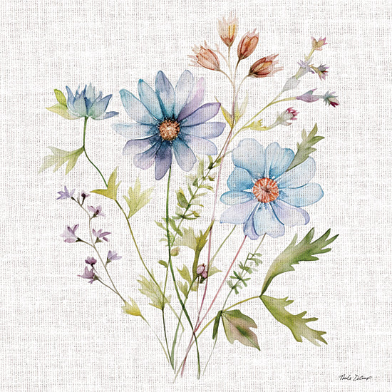Nicole DeCamp ND644 - ND644 - Floral Botanical I - 12x12 watercolor flowers, blue blossoms, wildflowers, artistic bouquet, hand-painted, floral illustration, canvas background from Penny Lane