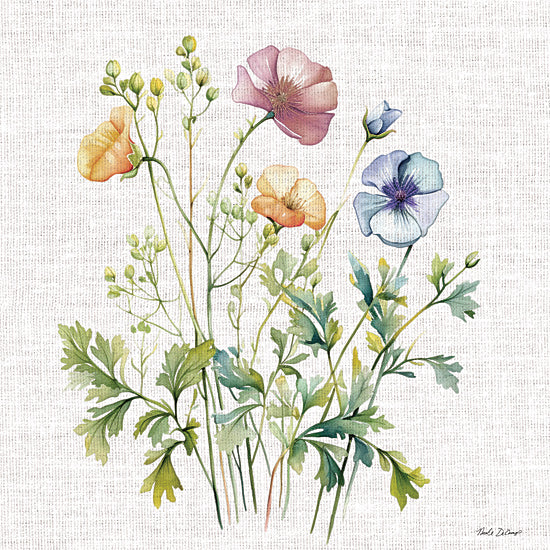 Nicole DeCamp ND645 - ND645 - Floral Botanical II - 12x12 wildflowers, botanical illustration, delicate petals, pastel colors, greenery, watercolor flora, soft blooms, garden plants, stems and buds, nature bouquet from Penny Lane