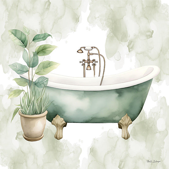 Nicole DeCamp ND650 - ND650 - Bath Oasis I - 12x12 vintage bathtub, green bath decor, leafy plants, spa interior, rustic charm, elegant bath, watercolor aesthetic, calming greenery from Penny Lane