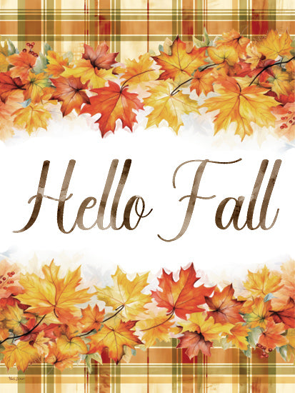 Nicole DeCamp ND674 - ND674 - Hello Fall - 12x16 autumn, fall leaves, seasonal decor, typography, warm colors, plaid pattern, rustic, decorative sign from Penny Lane