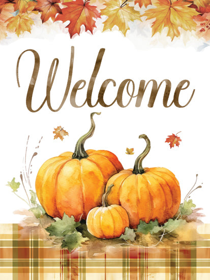 Nicole DeCamp ND675 - ND675 - Welcome Fall - 12x16 fall, pumpkins, autumn decor, harvest season, orange tones, typography, rustic, plaid pattern from Penny Lane
