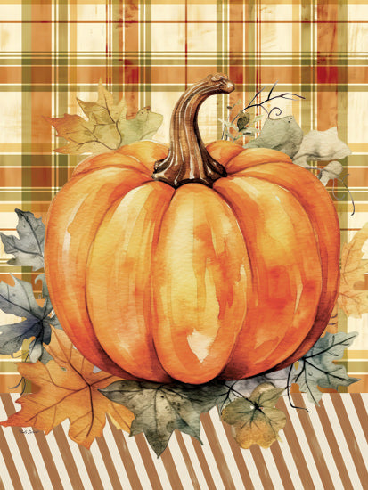 Nicole DeCamp ND676 - ND676 - Fall Pumpkin - 12x16 pumpkin, fall harvest, plaid background, autumn leaves, seasonal decor, rustic farmhouse from Penny Lane