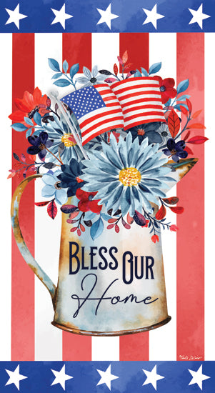Nicole DeCamp ND679 - ND679 - Bless Our Home Bouquet - 9x18 patriotic, American flag, red white and blue, floral decor, vintage pitcher, home decor, country style from Penny Lane
