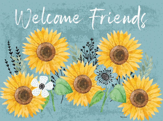 Nicole DeCamp ND683 - ND683 - Welcome Friends - 16x12 sunflowers, welcome sign, rustic, floral, country decor, typography, warm tones, autumn from Penny Lane