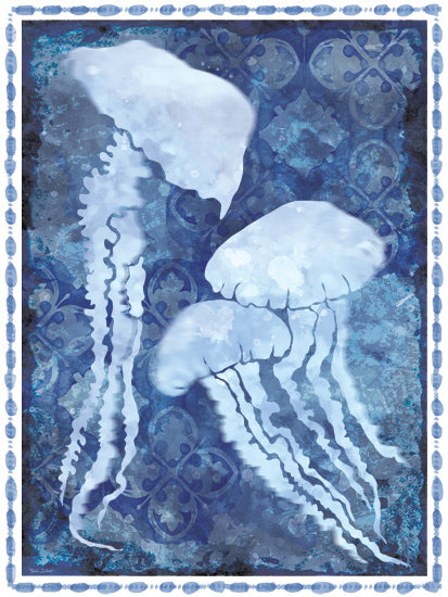 Nicole DeCamp ND694 - ND694 - Coastal Jellyfish - 12x16 jellyfish illustration, aquatic creatures, undersea theme, textured blue background, marine wildlife, watercolor effect from Penny Lane