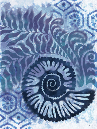 Nicole DeCamp ND695 - ND695 - Coastal Shell - 12x16 nautilus shell, blue ocean pattern, aquatic spiral, marine life representation, coastal sea themed decor from Penny Lane