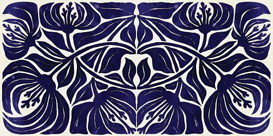 Nicole DeCamp ND697 - ND697 - Navy & White Abstract Floral I - 18x9 floral symmetry, botanical illustration, abstract plant design, dark blue motif, textile inspired art from Penny Lane
