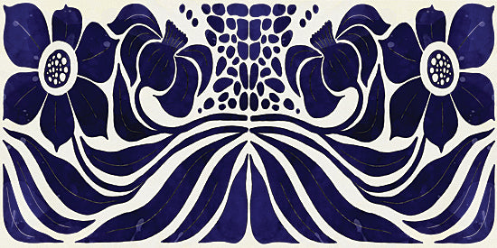 Nicole DeCamp ND699 - ND699 - Navy & White Abstract Floral III - 18x9 flower pattern, stylized floral arrangement, decorative symmetry, modern folk art, botanical motif in blue from Penny Lane