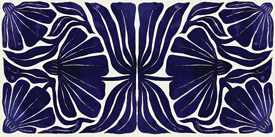 Nicole DeCamp ND700 - ND700 - Navy & White Abstract Floral IV - 18x9 blue floral symmetry, abstract petals, stylized leaves, bold ink strokes, modern decorative, indigo patterns, visual balance, botanical abstraction, symmetrical design, hand-drawn motifs from Penny Lane