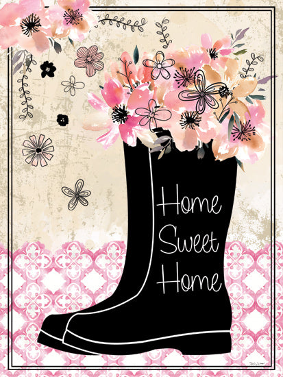 Nicole DeCamp ND710 - ND710 - Home Sweet Home Floral Boots - 12x16 home sweet home, floral, boots, spring, garden, pink flowers, decorative, modern farmhouse, feminine from Penny Lane
