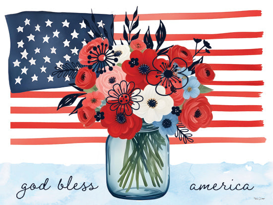 Nicole DeCamp ND740 - ND740 - Floral American Jar and Flag - 16x12 God Bless America, patriotic flowers, mason jar, American flag, red white and blue, watercolor, rustic decor from Penny Lane