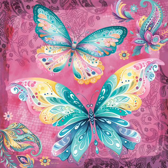 Nicole DeCamp ND760 - ND760 - Pink Butterflies - 12x12 bright butterflies, whimsical decor, paisley florals, vivid colors, fantasy garden, joyful insect patterns, decorative insects, dreamy style from Penny Lane