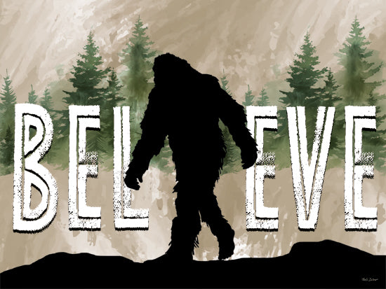 Nicole DeCamp ND777 - ND777 - Bigfoot - Believe - 16x12 bigfoot silhouette, pine forest, 'Believe' text, mysterious figure, green forest scene, outdoor wilderness theme from Penny Lane