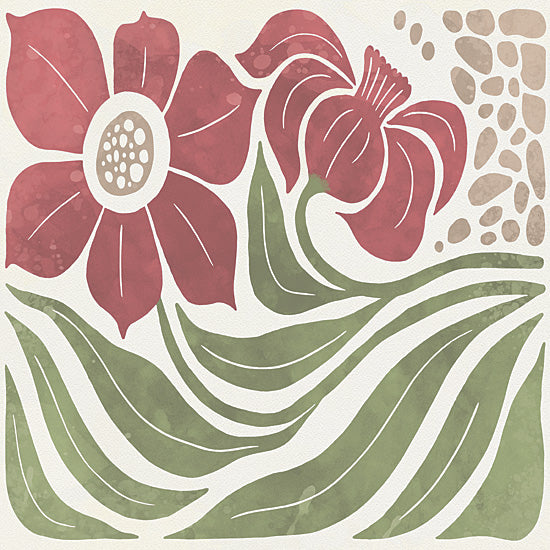 Nicole DeCamp ND798 - ND798 - Flourish - 12x12 pink flowers, floral abstract, green leaves, nature motif, artistic flowers, garden art, watercolor texture, digital floral design from Penny Lane