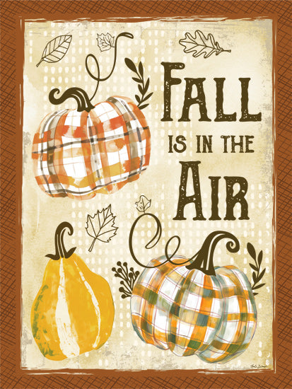 Nicole DeCamp ND828 - ND828 - Fall is in the Air - 12x16 plaid pumpkins, fall is in the air, seasonal quote, decorative gourds, autumn leaves, hand-drawn elements, rustic theme, orange and green tones from Penny Lane