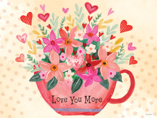 Nicole DeCamp ND835 - ND835 - Love You More Floral Coffee Cup - 16x12 love you more quote, flower bouquet, teacup flowers, pink hearts, valentine’s illustration, watercolor romantic art from Penny Lane