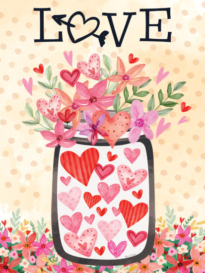 Nicole DeCamp ND836 - ND836 - Love Valentines - 12x16 love sign, flower bouquet in jar, polka dot background, heart shapes, valentine art, cute decor, romantic flowers from Penny Lane