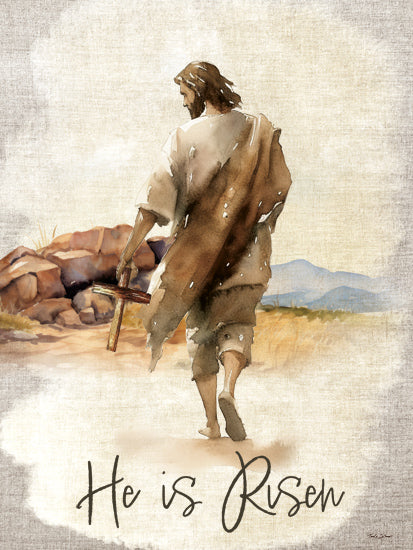 Nicole DeCamp ND870 - ND870 - He is Risen - 12x16 Jesus, cross, resurrection, He is Risen, spiritual art, watercolor Jesus, Christian faith, desert path, inspirational religious artwork from Penny Lane