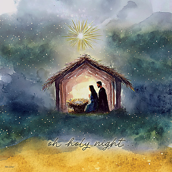 Nicole DeCamp ND944 - ND944 - Oh Holy Night - 12x12 nativity, manger, holy family, baby Jesus, Mary, Joseph, star, Christmas night, religious birth scene, watercolor, spiritual, Christian tradition from Penny Lane