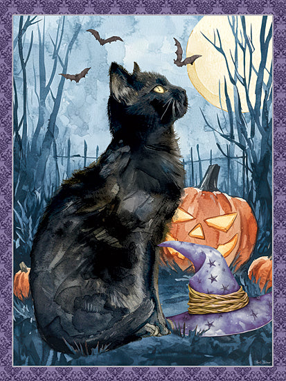 Nicole DeCamp ND959 - ND959 - Black Halloween Cat - 12x16 black cat, Halloween, pumpkin, witch hat, full moon, bats, spooky forest, October theme, mystery, magical night from Penny Lane