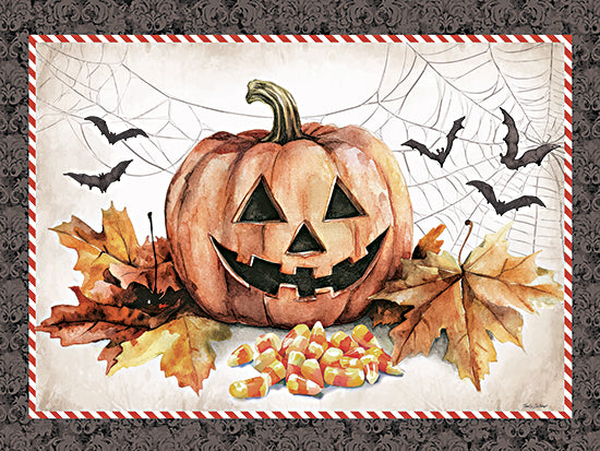 Nicole DeCamp ND963 - ND963 - Jack-O-Lantern & Candy Corn - 16x12 jack-o-lantern, candy corn, bats, spider webs, autumn leaves, festive Halloween, Halloween treat scene, October from Penny Lane