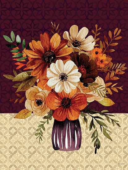Nicole DeCamp ND976 - ND976 - Fall Floral Vase - 12x16 fall floral bouquet, watercolor flowers, autumn tones, decorative vase, seasonal still life, rustic elegance, harvest colors, orange and cream flowers from Penny Lane