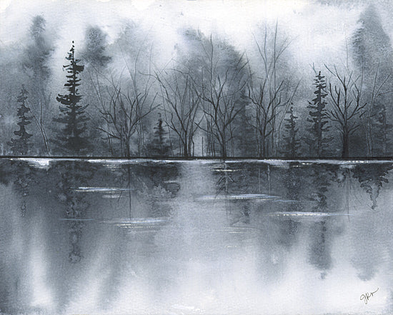 Julie Norkus NOR352 - NOR352 - Midnight in January - 16x12 misty forest, pine trees, winter reflection, moody blue tones, lakeside view, atmospheric nature from Penny Lane