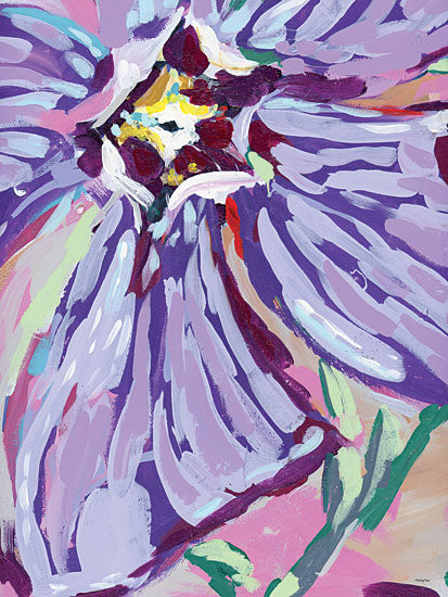 Painting Paige PP116 - PP116 - February Birth Flower - 12x16 lavender daisy close-up, macro flower petals, purple bloom, pink background, abstract botanical crop, expressive brushwork, bold petal movement, modern floral canvas, soft pastel palette, feminine wall decor from Penny Lane