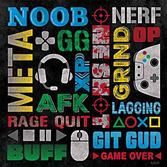Lauren Rader RAD1431 - RAD1431 - Gamer Slang - 12x12 gaming terms, colorful text, gamer slang, game controller, AFK, noob, XP, rage quit, modern graphic design from Penny Lane