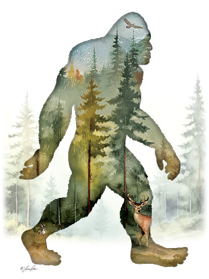 Lauren Rader RAD1471 - RAD1471 - The Unseen Presence - 12x16 Bigfoot, forest silhouette, nature illustration, hidden wildlife, mystery, folklore, watercolor from Penny Lane