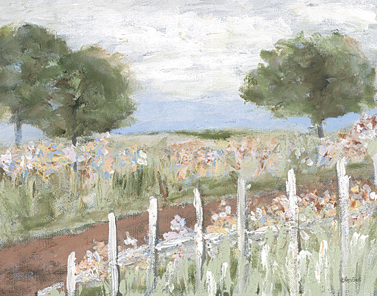 Roey Ebert REAR438 - REAR438 - Almost Home - 16x12 acrylic painting, floral field, blooming flowers, rustic fence, spring meadow, pastel colors, vibrant nature, garden landscape from Penny Lane