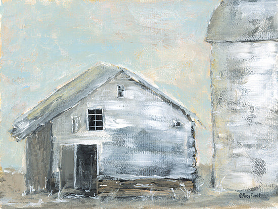Roey Ebert REAR443 - REAR443 - Morning on the Farm - 16x12 Rustic barn, winter farm, textured painting, muted colors, silo, rural landscape, pastel tones, modern farmhouse style from Penny Lane