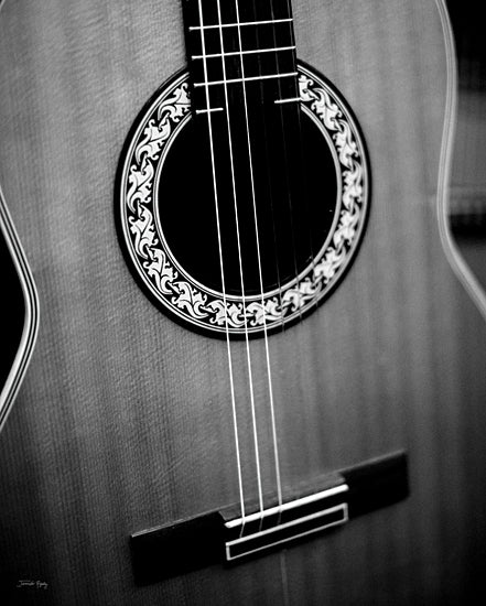 Jennifer Rigsby RIG254 - RIG254 - Guitar Dreams - 12x16 Acoustic guitar, black and white, close-up strings, musical instrument, detailed craftsmanship from Penny Lane