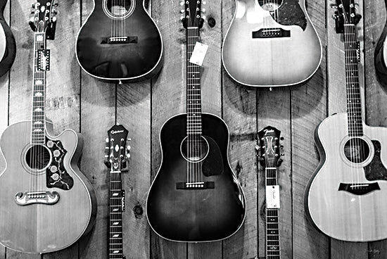 Jennifer Rigsby RIG255 - RIG255 - Guitar Heaven I - 18x12 Guitar collection, wall display, wooden background, black and white photography, rustic music decor from Penny Lane