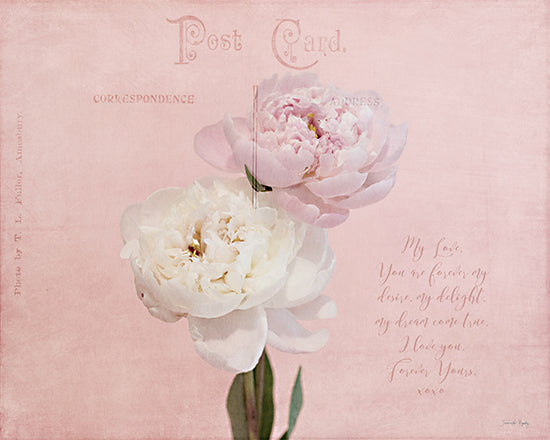 Jennifer Rigsby RIG283 - RIG283 - My Love Letter - 16x12 Pink and white peonies, vintage postcard background, romantic script, floral greeting, delicate typography, love letter from Penny Lane
