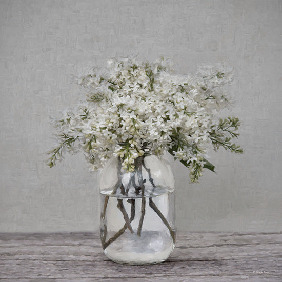 Robin-Lee Vieira RLV749 - RLV749 - Lilac Simplicity II - 12x12 white lilacs, mason jar, wooden table, rustic decor, fresh flowers, green stems, soft lighting, vintage style from Penny Lane