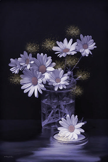 Robin-Lee Viera RLV778 - RLV778 - Moon Dust Daisies II - 12x18 purple daisies in jar, floral still life, dreamy lighting, soft petals, delicate arrangement, moody background, floral focus from Penny Lane