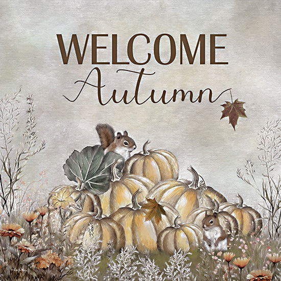 Robin-Lee Viera RLV786 - RLV786 - Welcome Autumn - 12x12 autumn illustration, pumpkins and squirrels, welcome autumn text, seasonal decor, illustrated foliage, cozy fall vibe from Penny Lane