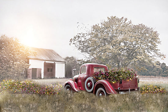 Robin-Lee Vieira RLV828 - RLV828 - Hazy Days of Summer - 18x12 vintage red truck, flower-filled truck bed, blooming field, white barn, large tree, spring atmosphere, rural charm from Penny Lane