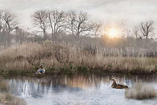 Robin-Lee Vieira RLV834 - RLV834 - Stillness on the Water - 18x12 ducks on pond, calm water, reeds, sunset reflections, wetland scene, tranquil wildlife, soft colors from Penny Lane