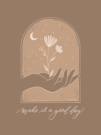 Rachel Nieman RN580 - RN580 - Make It a Good Day - 12x16 hand, flower, stars, moon, inspirational, night, growth, encouragement, celestial, neutral tones from Penny Lane