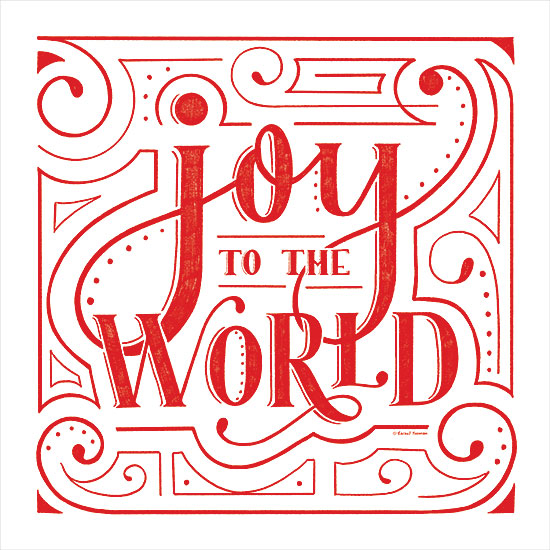 Rachel Nieman RN690 - RN690 - Joy to the World    - 12x12 joy to the world, red holiday typography, ornamental script, Christmas art, joyful season, decorative print, festive design, swirl pattern from Penny Lane