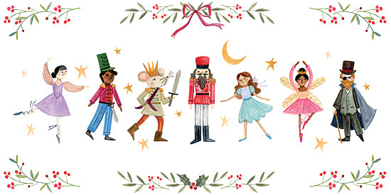 Rachel Nieman RN692 - RN692 - Christmas Nutcracker Dance - 18x9 nutcracker ballet, characters lineup, mouse king, sugar plum fairy, clara, whimsical art, christmas decor, moon and stars from Penny Lane