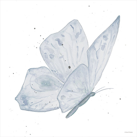 Rachel Nieman RN699 - RN699 - Blue Flutter 1 - 12x12 blue butterfly, side profile, watercolor butterfly, delicate wings, nature inspired art, light splatter, soft pastel, ethereal insect, hand-painted, flying from Penny Lane