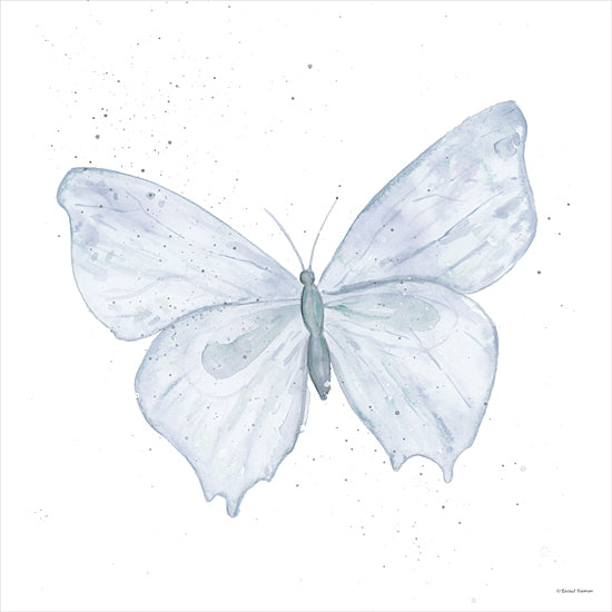 Rachel Nieman RN700 - RN700 - Blue Flutter 2 - 12x12 blue butterfly, full wingspan, centered butterfly illustration, hand-painted insect, nature, soft hues, watercolor detail, botanical art, dreamy aesthetic from Penny Lane