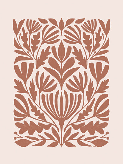 Rachel Nieman RN703 - RN703 - Boho Flowers 2 - 12x16 red folk art pattern, symmetrical design, leaves and flowers, earthy tone, hand-drawn line work, nature inspired motif, Scandinavian influence from Penny Lane